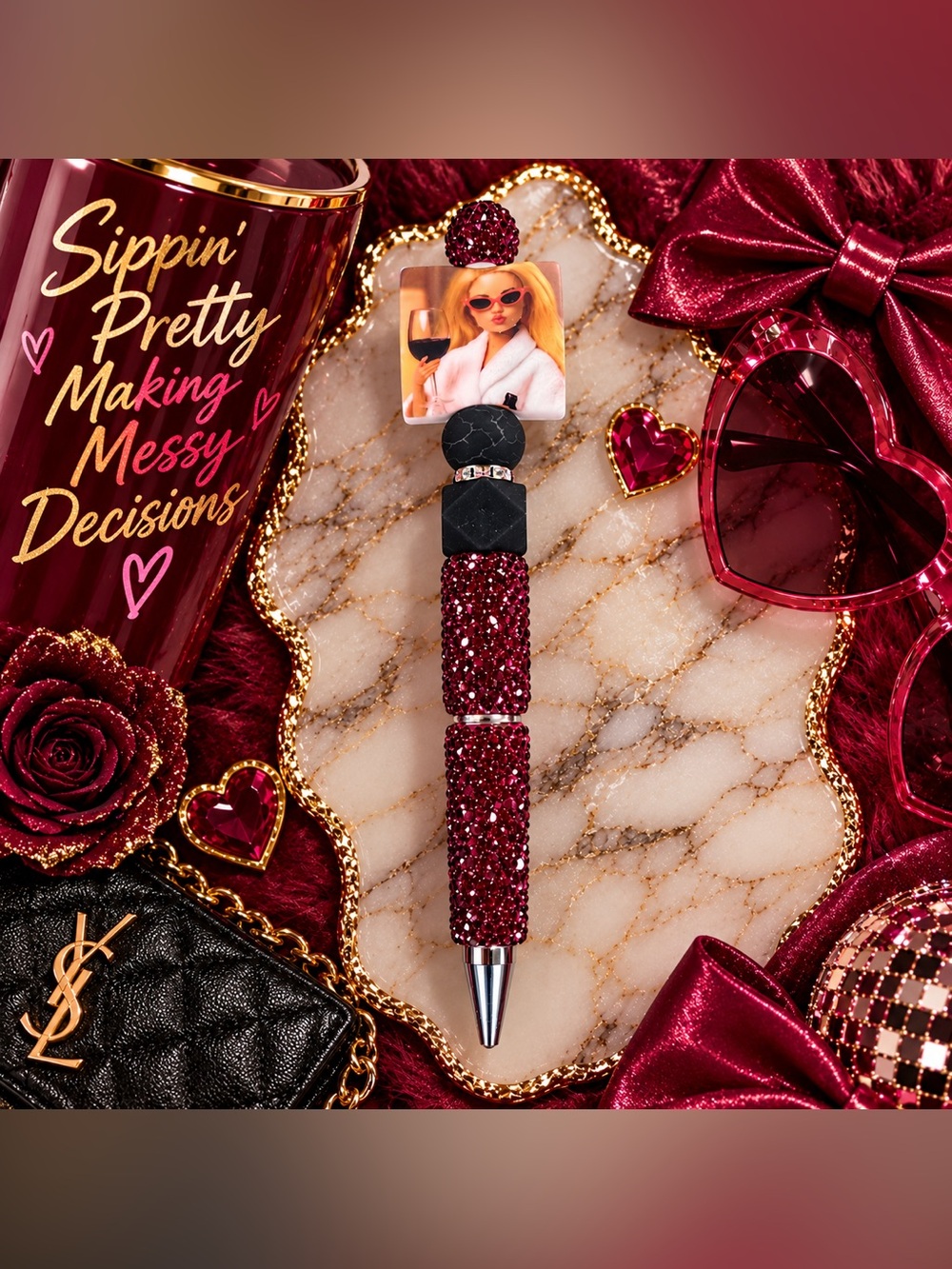 Barbie Meme Sippin Pretty Novelty Rhinestone Twist Pen